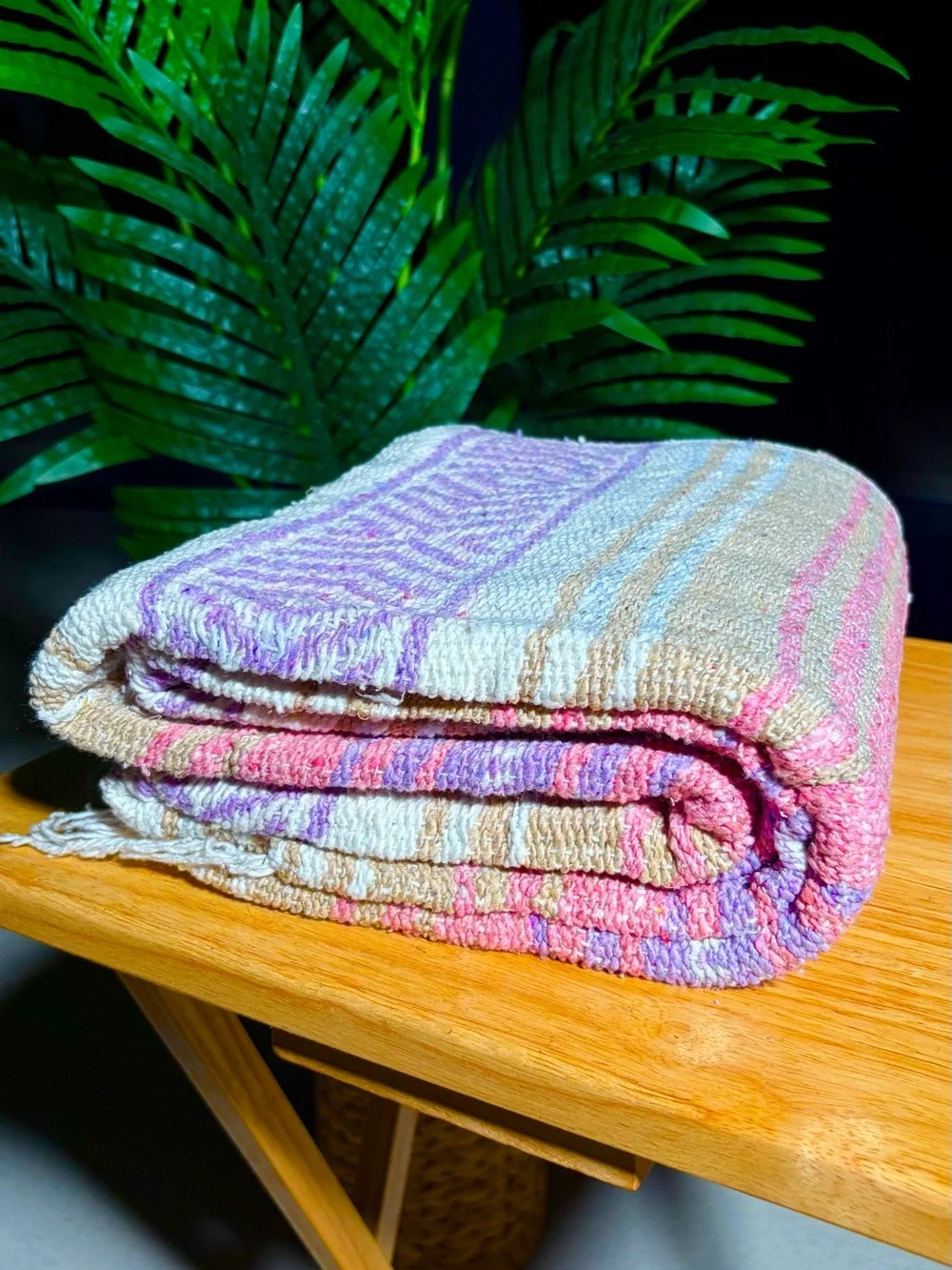 Mexican Falsa Blanket – Woven Striped Serape Throw with Fringe